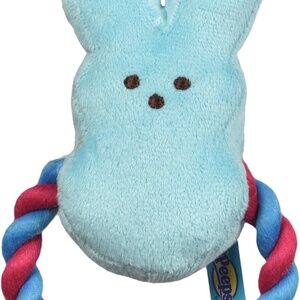 Blue PEEPS Licensed DOG Bunny Rabbit With Rope Ring Toy Plush Squeaker Easter 7"